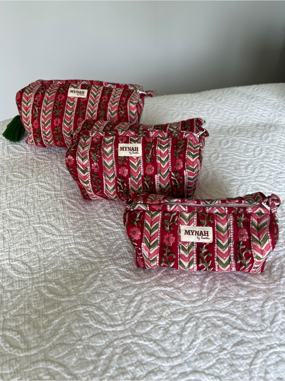 Mynah Red Patterned Quilted Cosmetic Bag NWOT